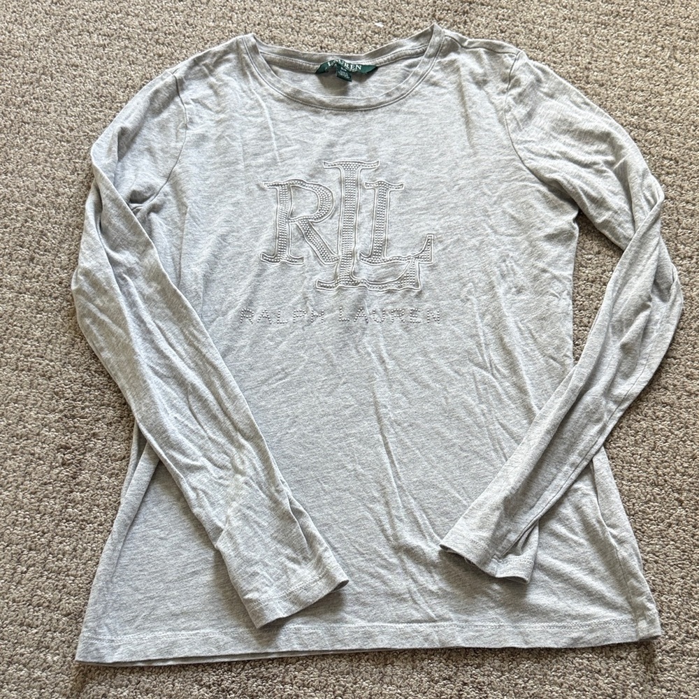 Lauren Ralph Lauren Light Gray Long Sleeve Tee